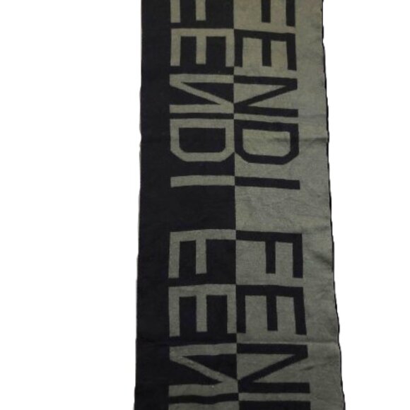 Luxury Vintage FENDI Black & Gray Inverted Logo Reversible Scarf - Picture 7 of 8